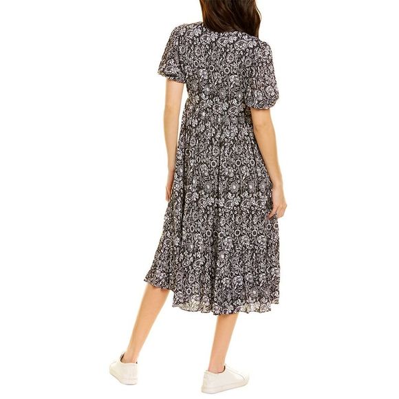 CELINA MOON Long Sleeve Floral Striped Midi Dress With Belt main image 1